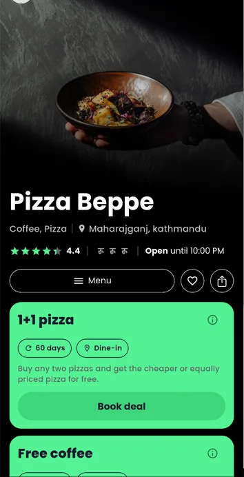 BiteOut app showing restaurant deals in Kathmandu