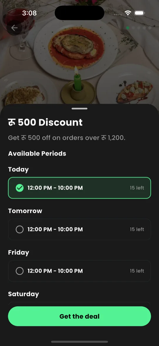 Step 2: Choosing a time slot for the Rs 500 discount at Sicily by T's
